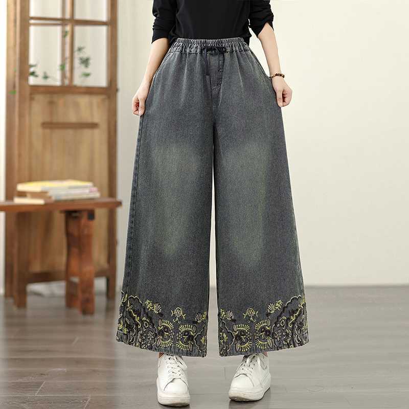 Autumn denim retro ethnic trousers