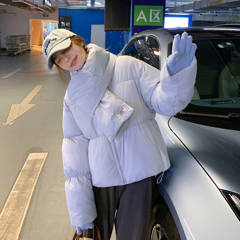 韩版慵懒风围巾款羽绒棉服女短款2025新款学院风棉衣外套面包服女|undefined