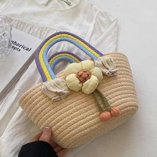 Sunflower Cotton Rope Woven Cloud Bag Portable Woven Bag Fashionable Rainbow Bag Cotton Rope Bag Casual Western-style Woven Bag