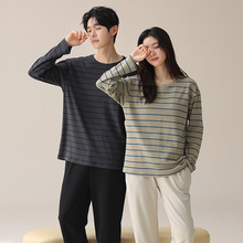 情侣纯棉睡衣男精梳棉春夏季2025新款长袖套头圆领女士家居服套装