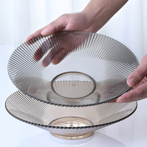 Chinese style transparent thickened plastic fruit plate for kitchen and living room, smooth and easy to clean fruit plate, simple flat bottom fruit basket