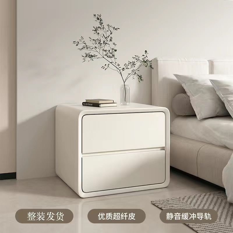 奶油收纳高级实木床头柜多功能极简简约现代卧室创意风轻奢感小型|undefined