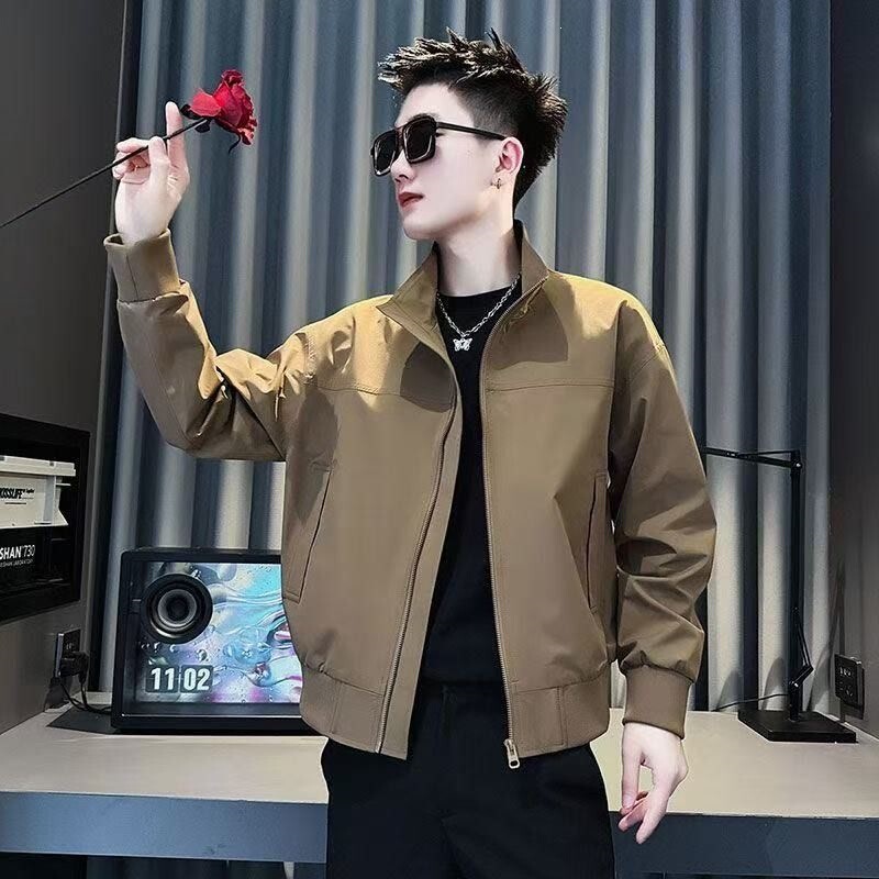 Men's Stand-Collar Spring and Autumn Fashion Workwear Solid Color Versatile High-End Jacket Windproof Regular Trendy Style Men's Stand-Collar Spring and Autumn Fashion Workwear Solid Color Versatile High-End Jacket Windproof Regular Trendy Style