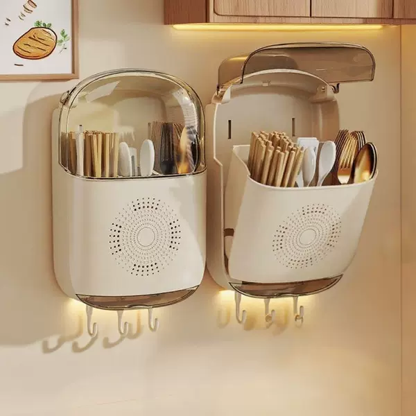 Chopstick Storage Box Wall-Mounted Household Kitchen Storage Rack Multi-Functional Home Chopstick Holder Wall-Mounted No-Drill