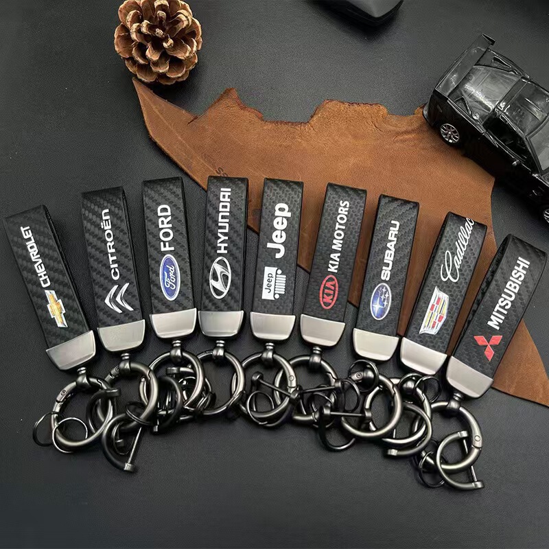 Cross-Border Fashion Carbon Fiber Pattern Car Keychain Trendy Brand Metal High-End Jewelry Pendant Accessory Custom Keychain