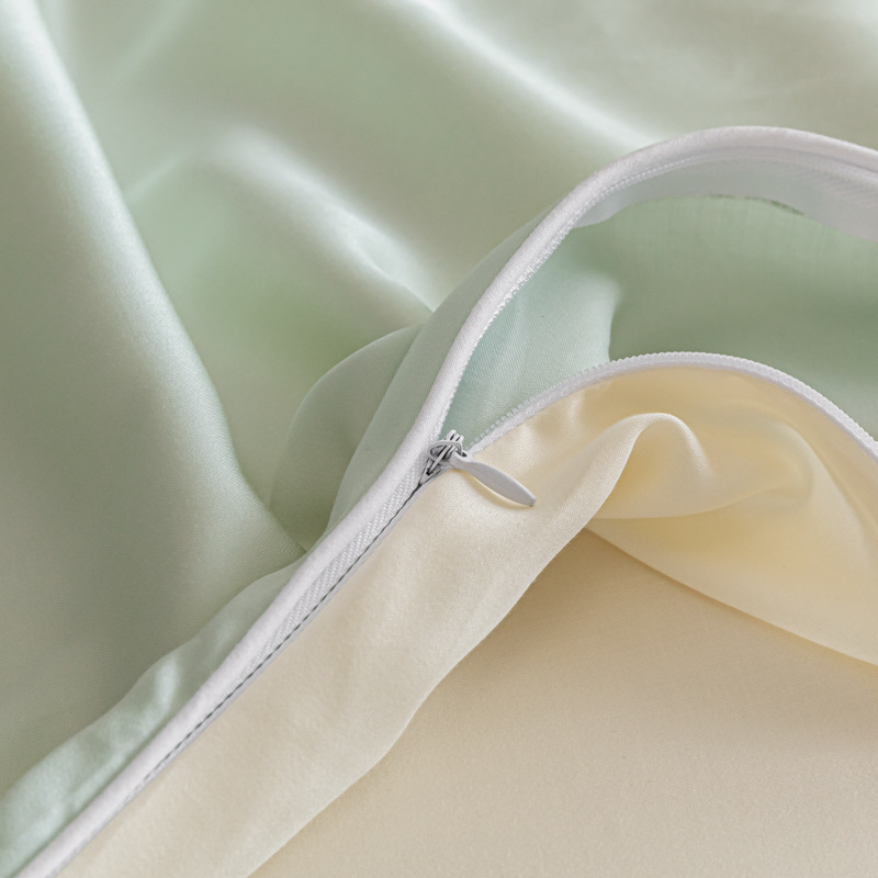 Summer Ice Silk Duvet Cover Set Solid Colour Washed Bedding 4 Pcs_voghion.com