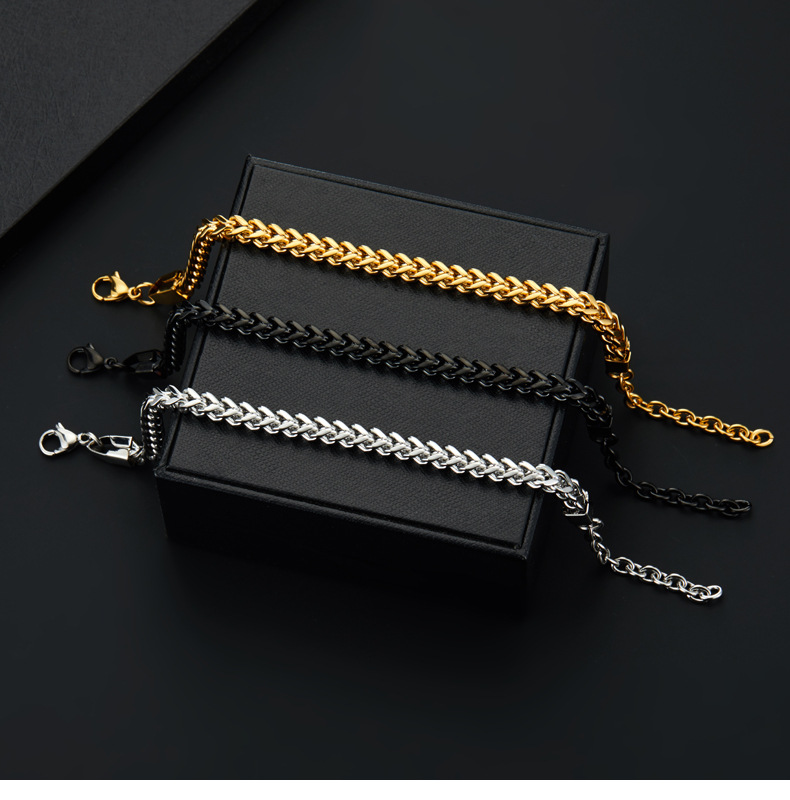 14g Weight Bracelets Classification 304 Stainless Steel Chain Material 1 Piece Quantity Holiday, Daily, Street Occasion 304 Stainless Steel Material Geometric Pattern Men's Gender Plating Design Punk Style Punk Geometric 304 Stainless Steel Plating Men's Bracelets Men's Chain Bracelets 6