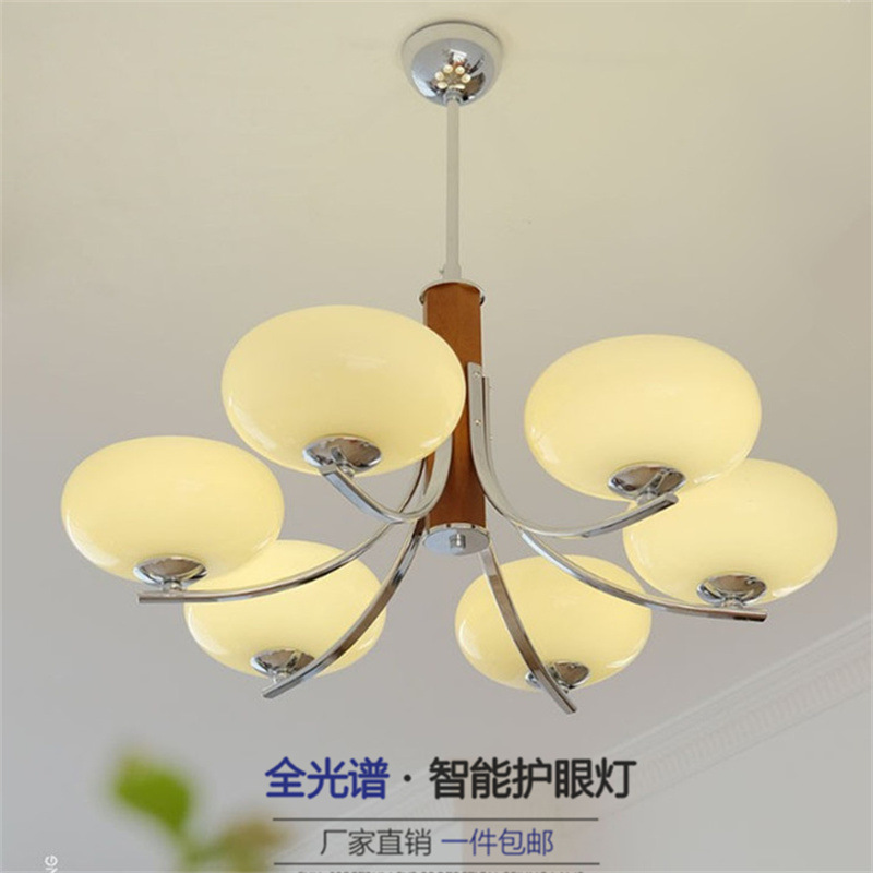 中古全光譜實木玻璃玉石吊燈 奶油風臥室餐廳燈法式復古客廳吊燈