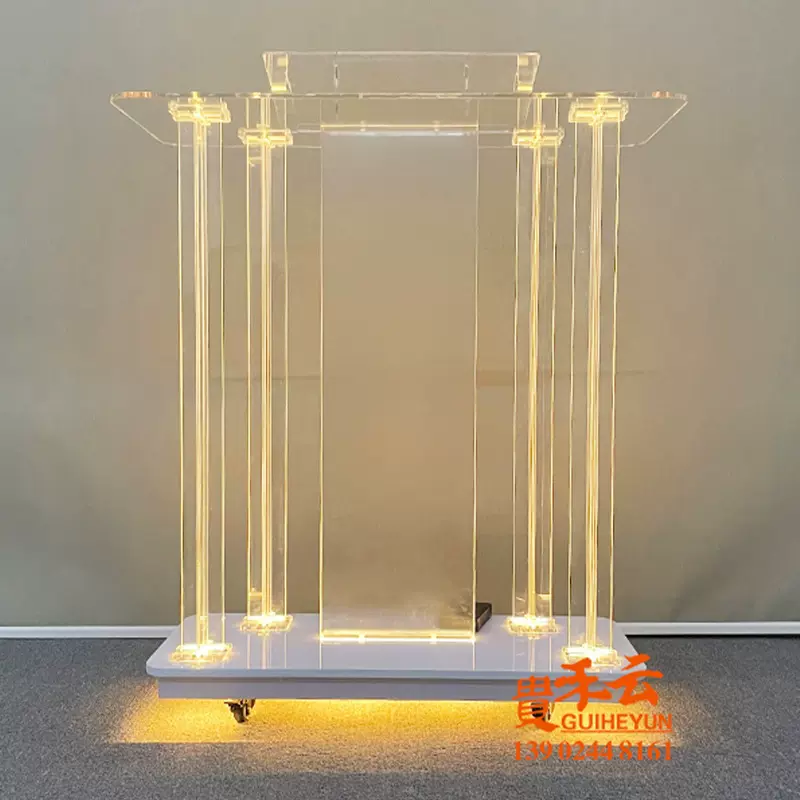 外贸亚克力演讲台欧式水晶诵经台十字架讲桌带灯主持台讲话台批发