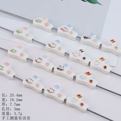 清新可爱景德镇陶瓷萌兔猫咪手工DIY材料手串散珠挂坠配饰配件