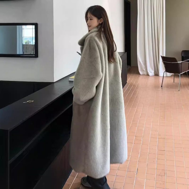 Cross-border European and American Plus Long Fur Coat Winter Imitation Mink Fur Coat Women's Loose Thickened Lapel Clothes
