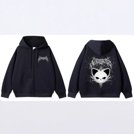 2025 New Doll Wolf Front and Back Printed Hoodie Sweatshirt Zipper Jacket Hoodie Sweatshirt Wholesale