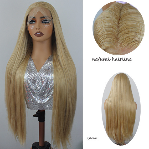Full Lace Mixed Gold Straight Hair Free Split Headset Wig synthetic Full Lace Wig