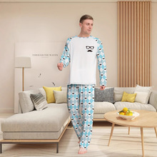亚马逊欧美外贸男士睡衣套装长袖长裤格子眼睛嘴巴春秋印花家居服