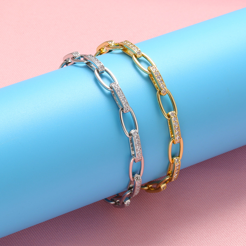 Micro-inlaid zircon new cable chain bracelet copper gold-plated