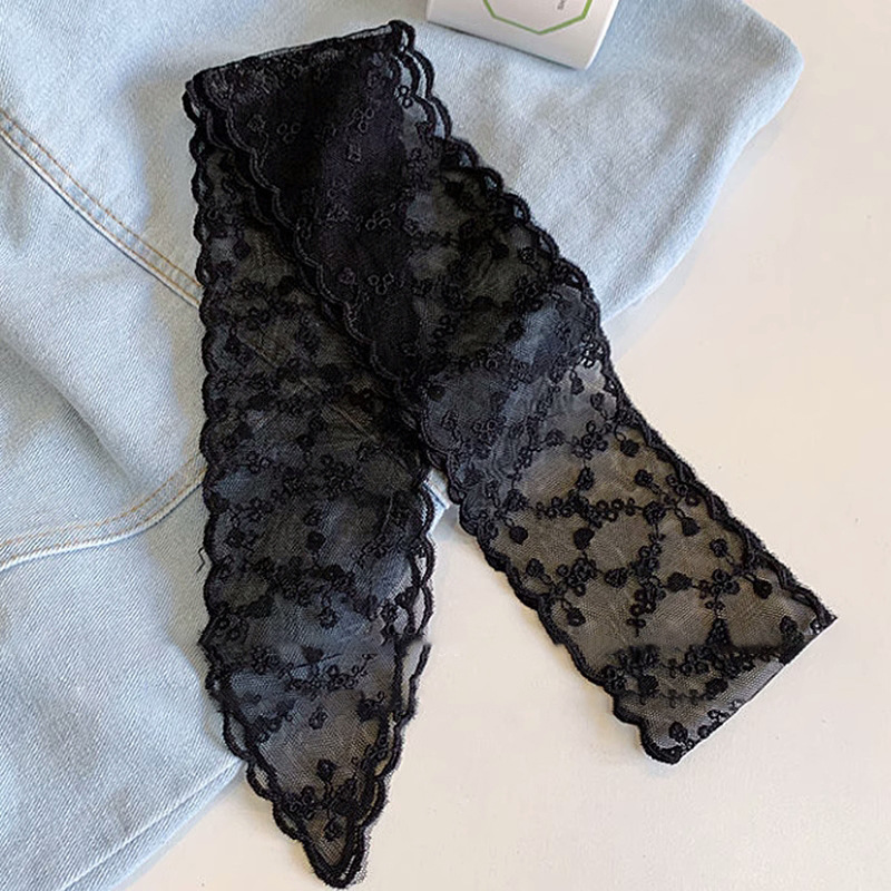 Chica Showa ~ Tela larga de encaje suave francés con tirantes para el cabello, diadema, temperamento de súper hada, bufanda de seda retro, estilo de verano