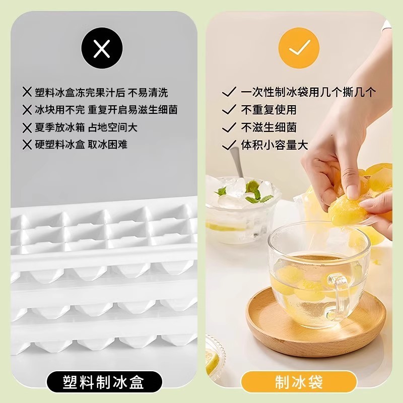 Bolsa de rejilla de hielo comestible, bolsa de hielo desechable, cubitos de hielo autosellados, molde para bolsa de hielo, caja de hielo, molde para cubitos de hielo, hogar