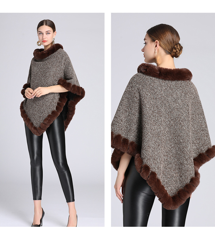 Stickad tröja i plusstorlek med fleece och tjock pälskrage_voghion.com