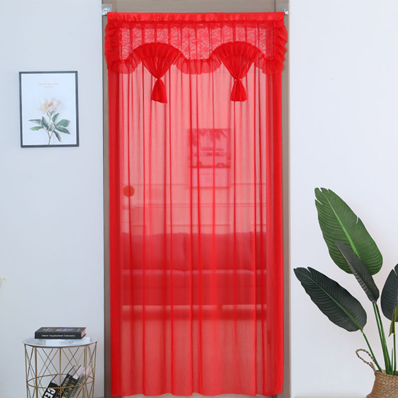 Cortina roja de boda de moda belleza hilo de encaje cortina de puerta dormitorio sala de estar simple cortina de partición a prueba de mosquitos