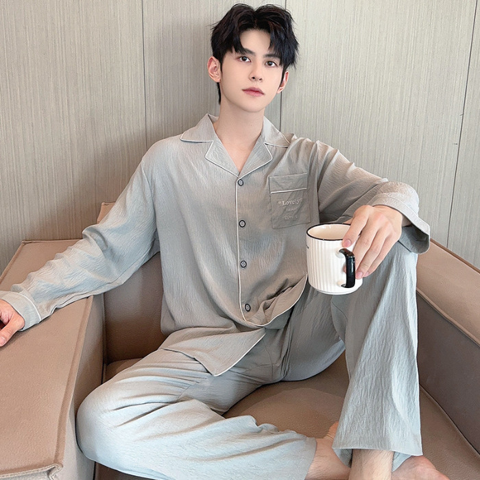 2025 nuevo pijama de primavera y otoño de hombre nubes de algodón de manga larga con la solapa de vestir de casa para niños set de verano