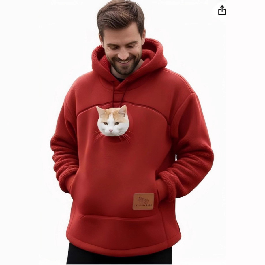 2025 New European and American Polar Fleece Pet-In-One Men's and Women's Trendy Hooded Loose Casual Warm Sweatshirt