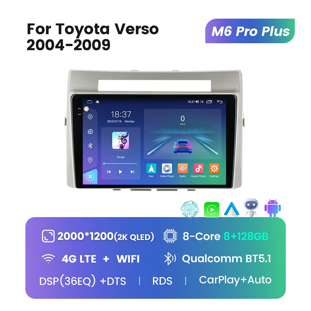 Подходит для Toyota Verso 04-09, чтобы заменить Android-навигацию с большим экраном M6Pro 8+256G.