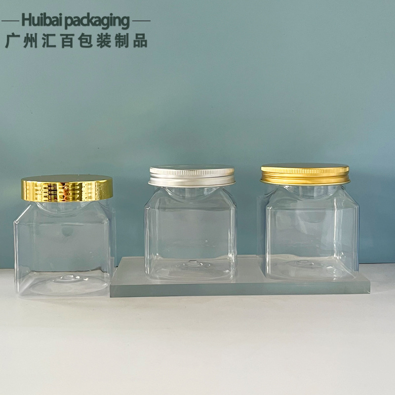 68牙300ml四方广口瓶透明PET食品级密封罐零食收纳分装塑料瓶空瓶