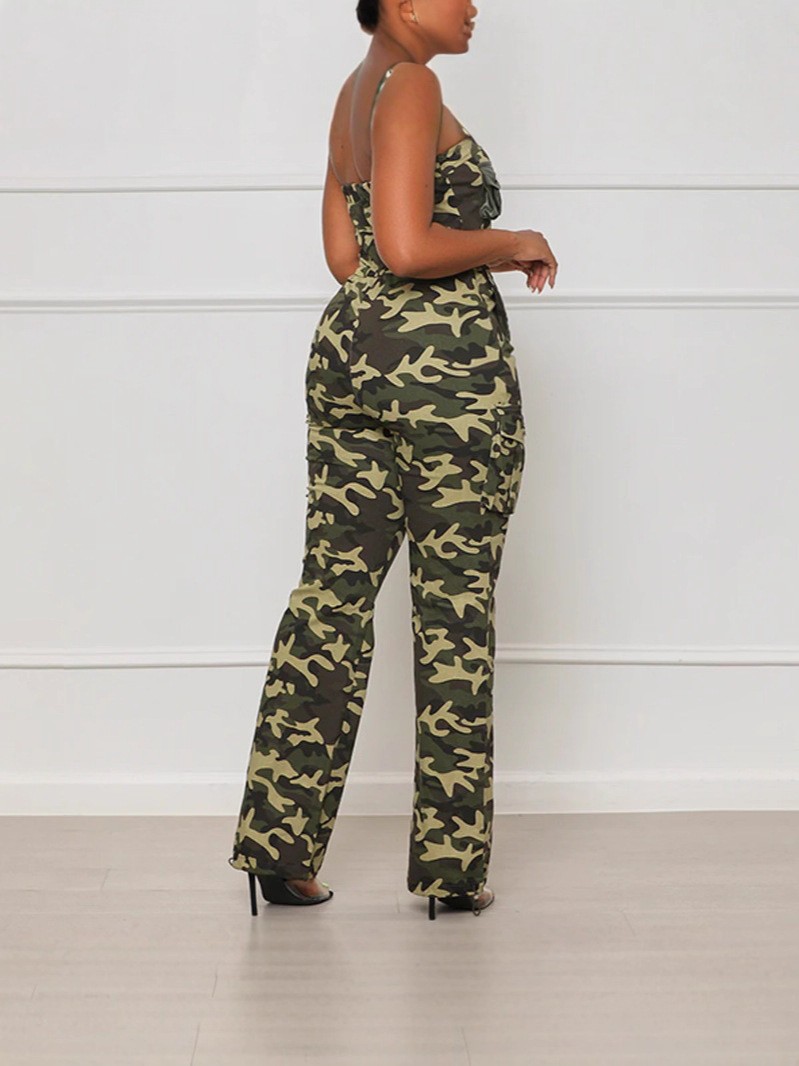 Comercio extranjero transfronterizo ropa de mujer de moda europea y americana sexy hombro abierto envuelto en el pecho elástico cintura cremallera recta junky camuflaje