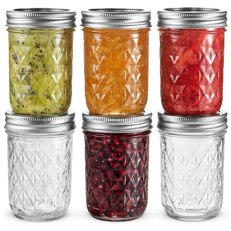 16OZ盎司宽口钻石梅森罐l梅森瓶玻璃饮料杯水果酱瓶密封瓶沙拉杯