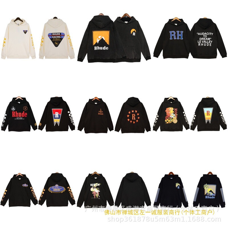 Rhude Joyride Hooded Heavy Washed Sweatshirt 2022 Autumn and Winter New Style for Men and Women