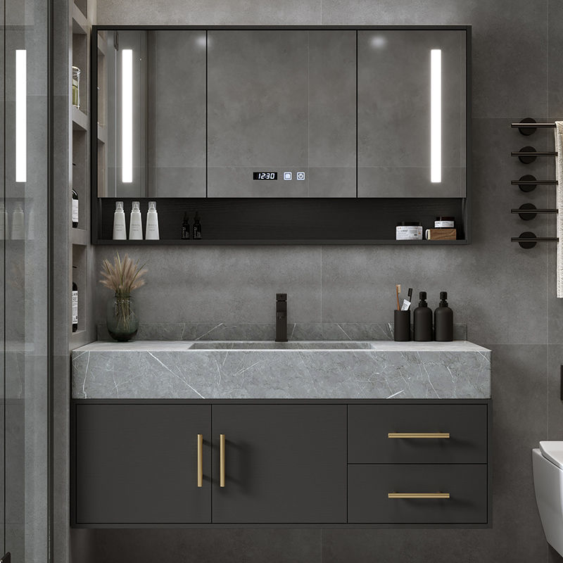 Placa de roca integrada cuenca gabinete de baño combinación de luz de lujo baño lavabo gabinete de mesa de lavado traje