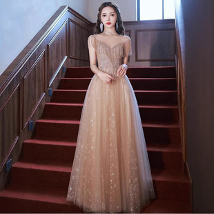 高定晚礼服女重工宴会气质轻奢小众高端高级感订婚主持人裙女显瘦-阿里巴巴