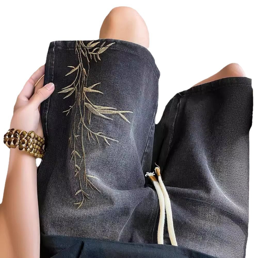 Washed Five-point Pants New Chinese-style Embroidered Denim Shorts Men's Summer Thin Loose Vintage Pants Trendy Brand Men's Pants