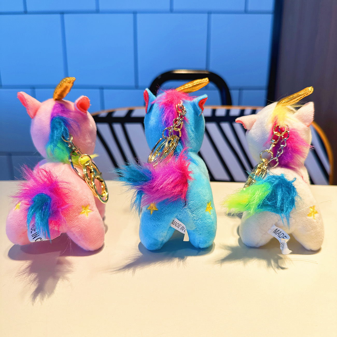 봉제 유니콘 인형 키 체인 도매 귀여운 포니 4 인치 봉제 인형 펜던트 학생 가방 펜던트
