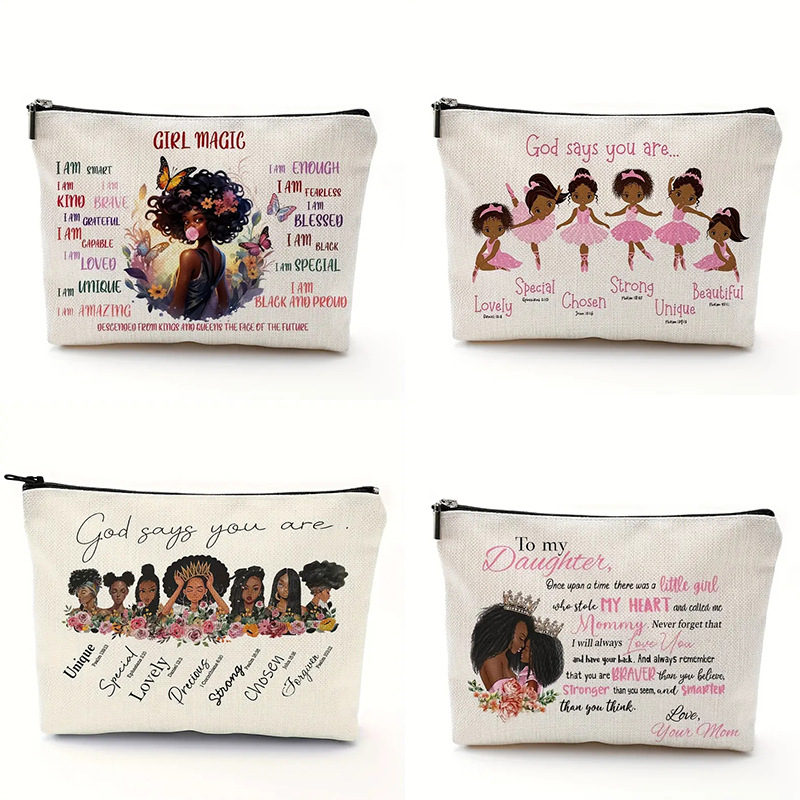 Cross-border Amazon Temu popular negro patrón de lino de doble cara impresión bolsa de cosméticos bolsa de cremallera para las mujeres