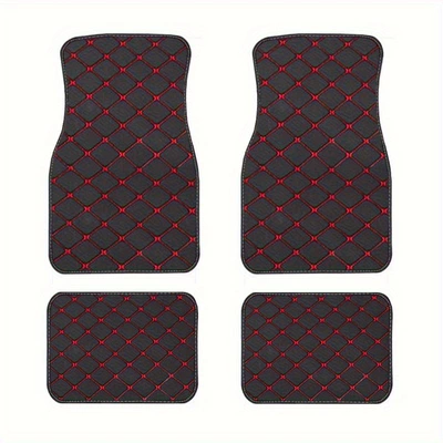 Universal Car Floor Mats 4-Piece Set, Anti-Dirt and Wear-Resistant Leather, Universal Car Mats for Amazon (Universal Foot Pad) - black-with-red-lines-universal-floor-mat-4-piece-set