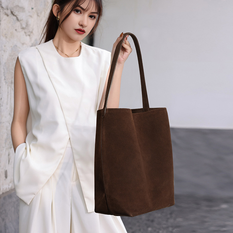2024 New Women's Suede Commuter Shoulder Bag - Large Capacity Premium Matte Cowhide Bucket Bag - Thumbnail 2