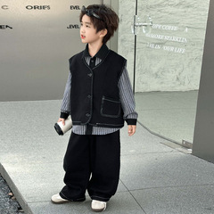 男童牛仔马甲三件套2025秋季新款韩范痞帅儿童套装小男孩春秋衣服