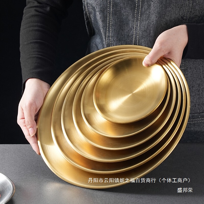 316不锈钢韩式金色骨碟收纳架 圆盘咖啡厅食品级轻奢烤肉盘吐骨盘|undefined