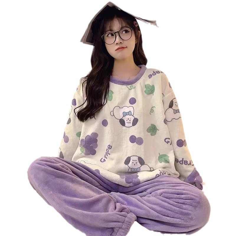 Otoño y invierno pijamas mujeres coral veludo engrosado 2024 nuevos estudiantes cálidos franela invierno conjunto de ropa para el hogar image 6