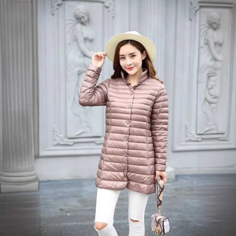genuine goods Ultra-light Thin Down Jacket with Vertical Collar Women's Mid-length Light Portable Korean Style Slim-fit Slimming plus size Down Jacket