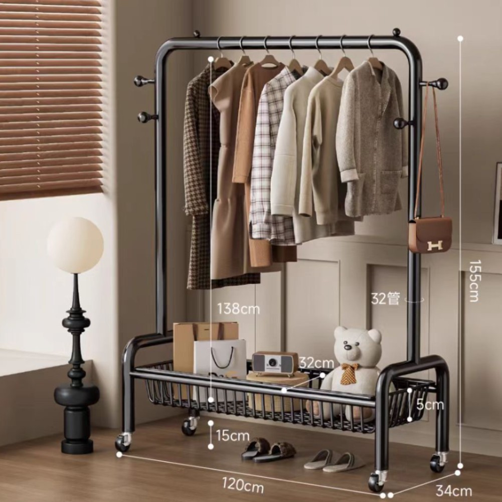 32 원형도어형/단층메쉬바구니/후크4개+바퀴-120㎝-검은색