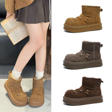 【头层牛皮800g棉加绒】2025冬季新款可爱卡通保暖厚底增高雪地靴