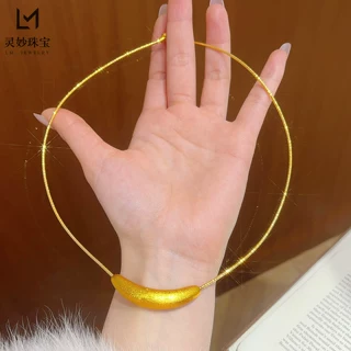 金店同款沙金古法丝绒月牙弯管吊坠项链拉丝弧形项圈锁骨链送女友