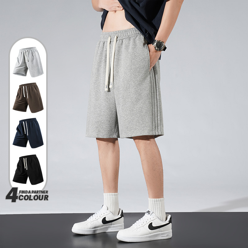 2025년 여름 남성용 트렌디 브랜드 반바지 새로운 일본 줄무늬 스포츠 바지 남성용 루즈 캐주얼 스트레이트 5부 바지