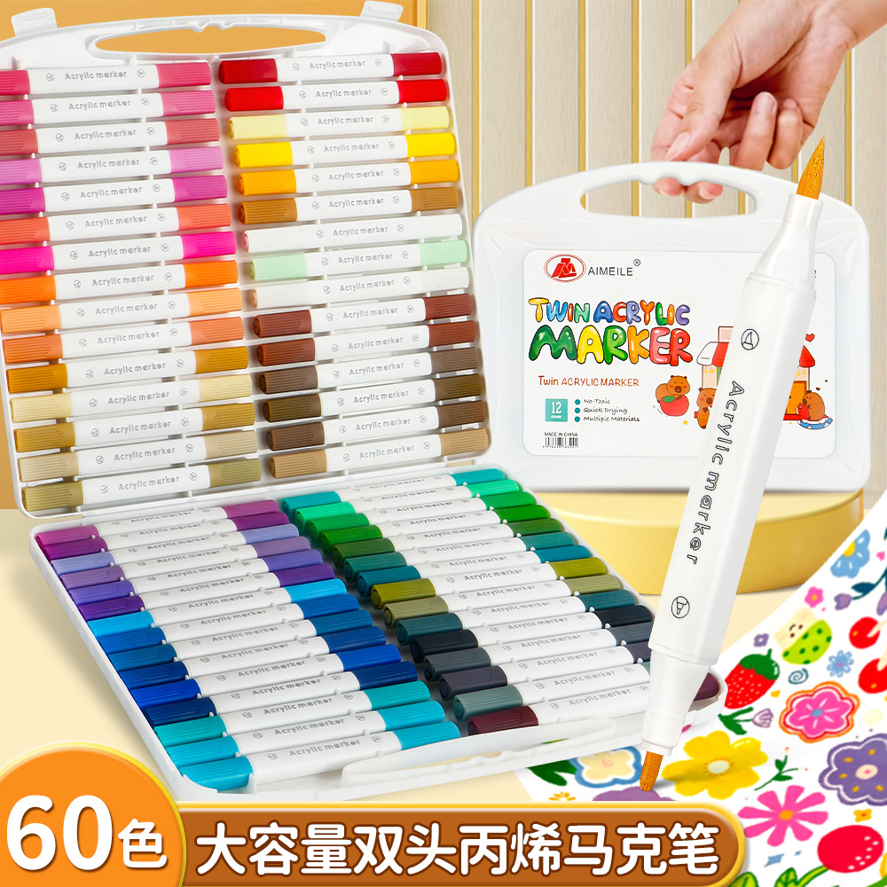 Doble cabeza triangular marcador de pintura de estudiantes opaco color plegable marcador de color para niños graffiti 60 color acuarela
