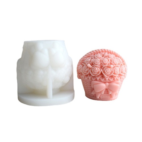Rose basket Valentine's Day 3D silicone mold scented candle plaster diy chocolate mousse cake decoration mold