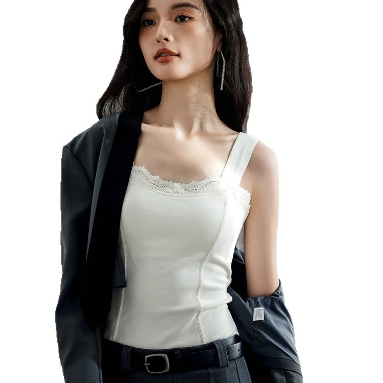 006温煦原创秋冬内衣女士保暖方领蕾丝点缀固定宽肩带背心文胸罩|undefined