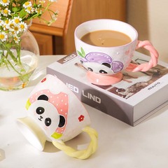 Hand-painted Relief Ceramic Cup Breakfast Cup Creative Mugs Cartoon Cute Milk Cup Oat Milk Home Use Cups