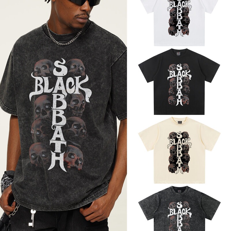 2025 Spring and Summer New Black Sabbath Vintage Washed Distressed Heavy Short-Sleeved T-Shirt Men's and Women's Direct Spray T-Shirt